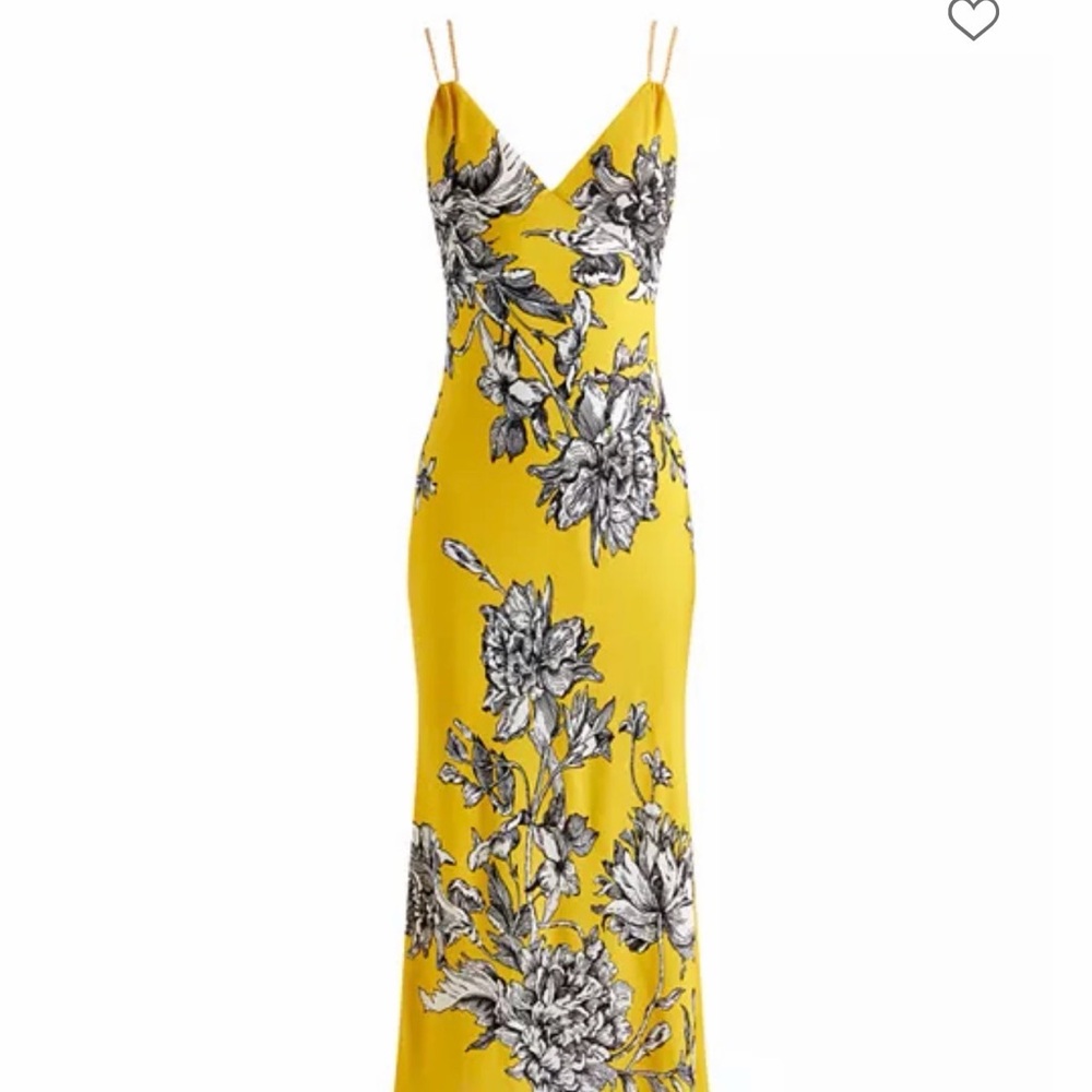 Alice + Olivia Yellow Floral Slip Midi Dress with Black & White Print